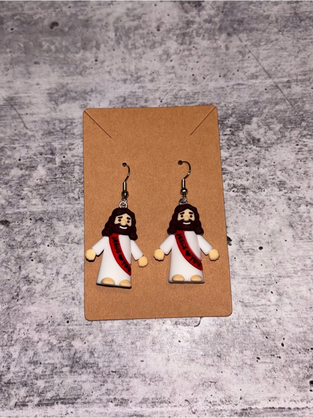 Handmade Jesus Loves You Earrings NEW Red Sash